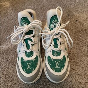 Louis Vuitton Kids' Green and White Sneakers
